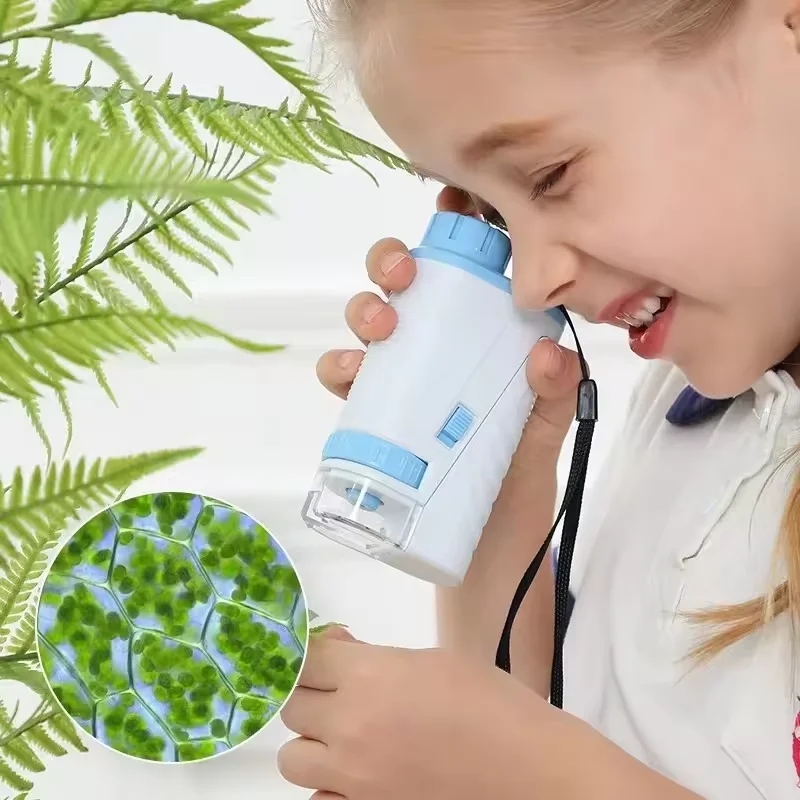 Newest Microscope Optical Set Portable Handheld Microscope Biological With LED Light Science Experiment Educational Toy for Kids
