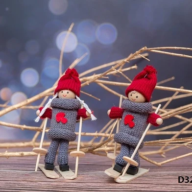 Home Table Decoration On Sleigh Pendant Christmas Ski Snowman Tree New Year Plush Doll Toy for Hanging Ornament Tree Indoor