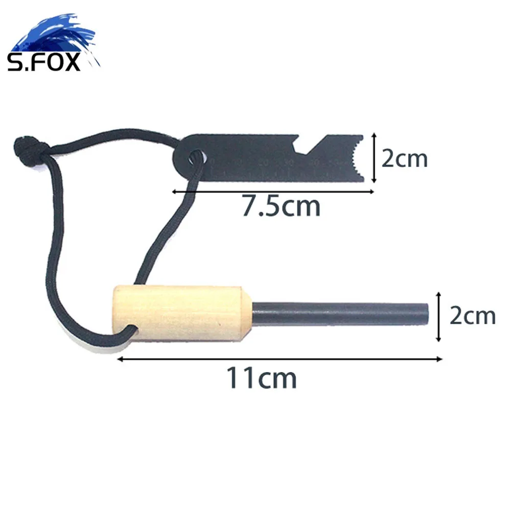 Fire Flint Steel Striker Campfire Pocket Bellows Fire Starter Wood Handle Flint Ribbon Bag