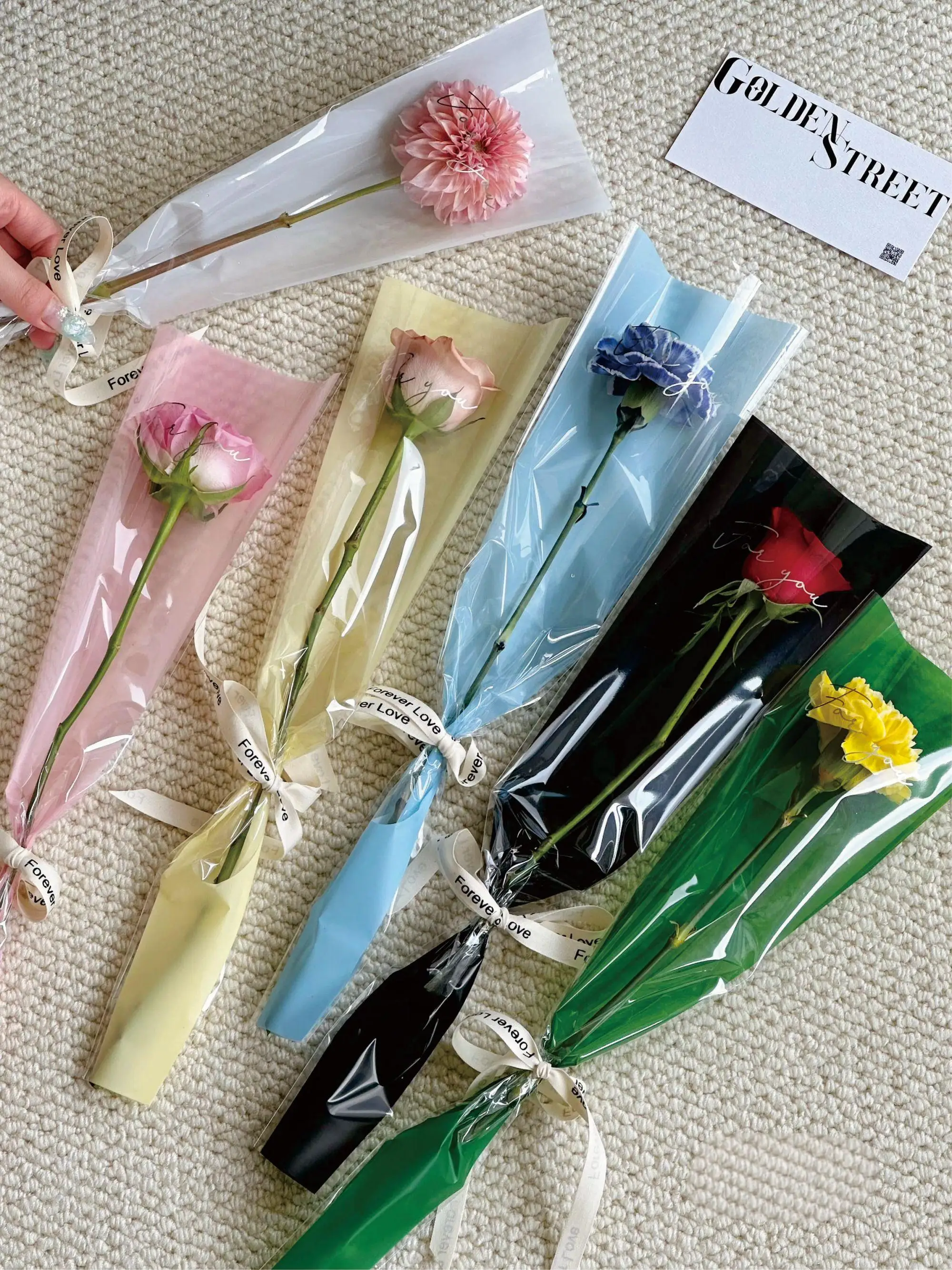 New Design 50pcs/lot for you letter printed single flower bag opp plastic flower wrapping bag for florist wrapping material