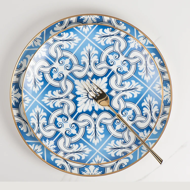 China Factory New Design 12 Inch clear Charger Plates Blue and White Plates Dishes