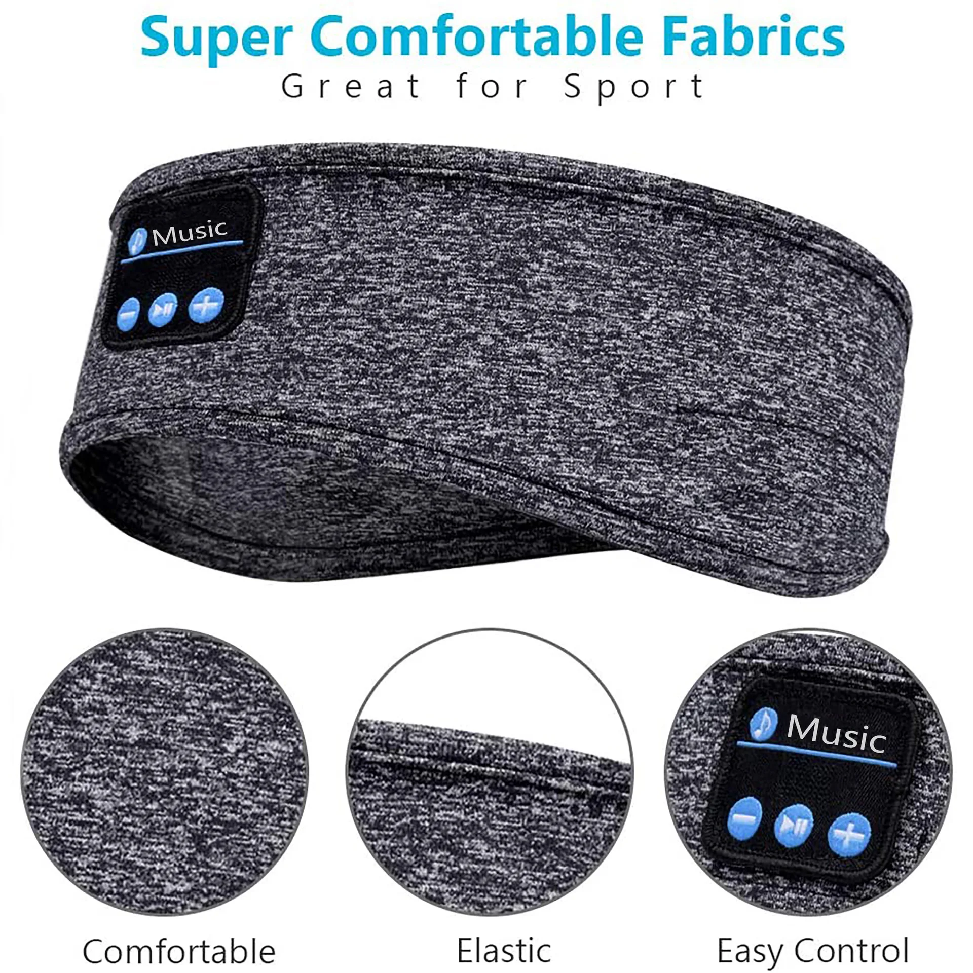 Running Sports Music Headwear Eye Mask Blue Wireless Sleeping Headphone Headband with Mic Sleep Band Masker Headphones For Women