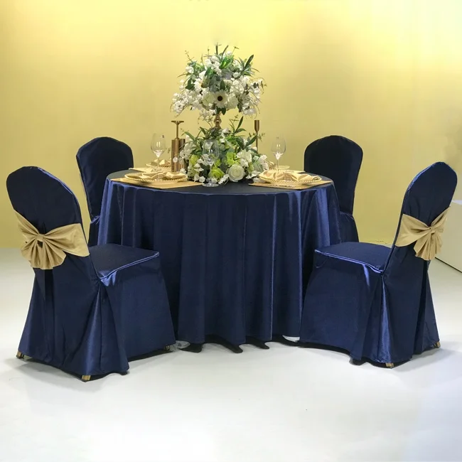 Wholesale Luxury navy blue gold Banquet Party Round  Table cloth