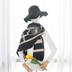 2021autumn and winter new imitation cashmere letter double C warm printing khaki tassel shawl scarf women cross-border wholesale