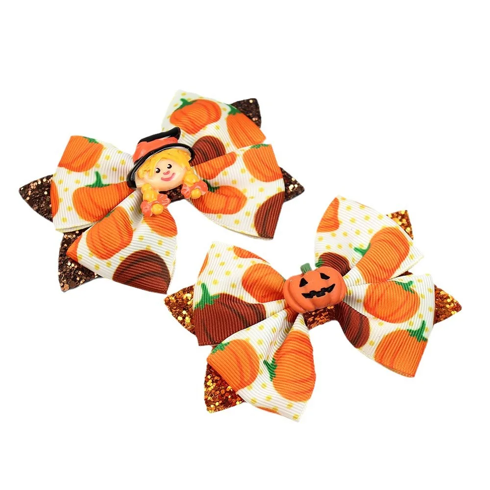 Fall Glitter Hair Bows Clip Kids Toddler Thanksgiving Halloween Holiday Maple Bow For Girls Kids Turkey Hair Accessories