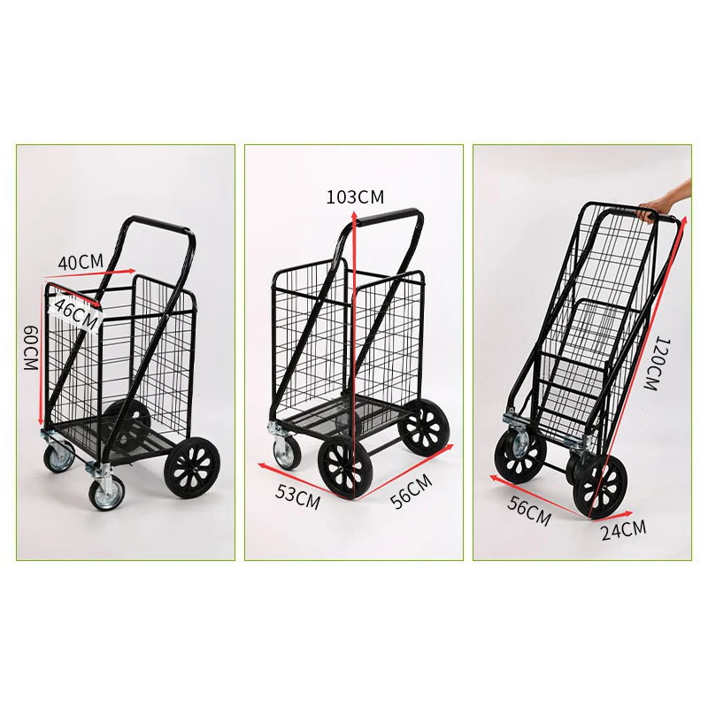 Heavy Duty Rolling Grocery Shopping Cart Utility Foldable Jumbo Luggage Trolley Cart for Luggage Carrying with Strong Wheels