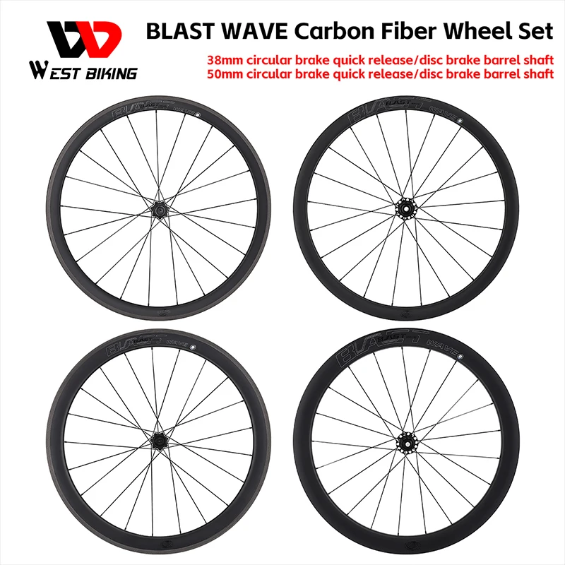 BLAST WAVE T700 Carbon Fiber Wheel Set Velocity Series Lightweight Cycling Wheel Set 38/50mm Circle Brake Plate Bike Wheel Set