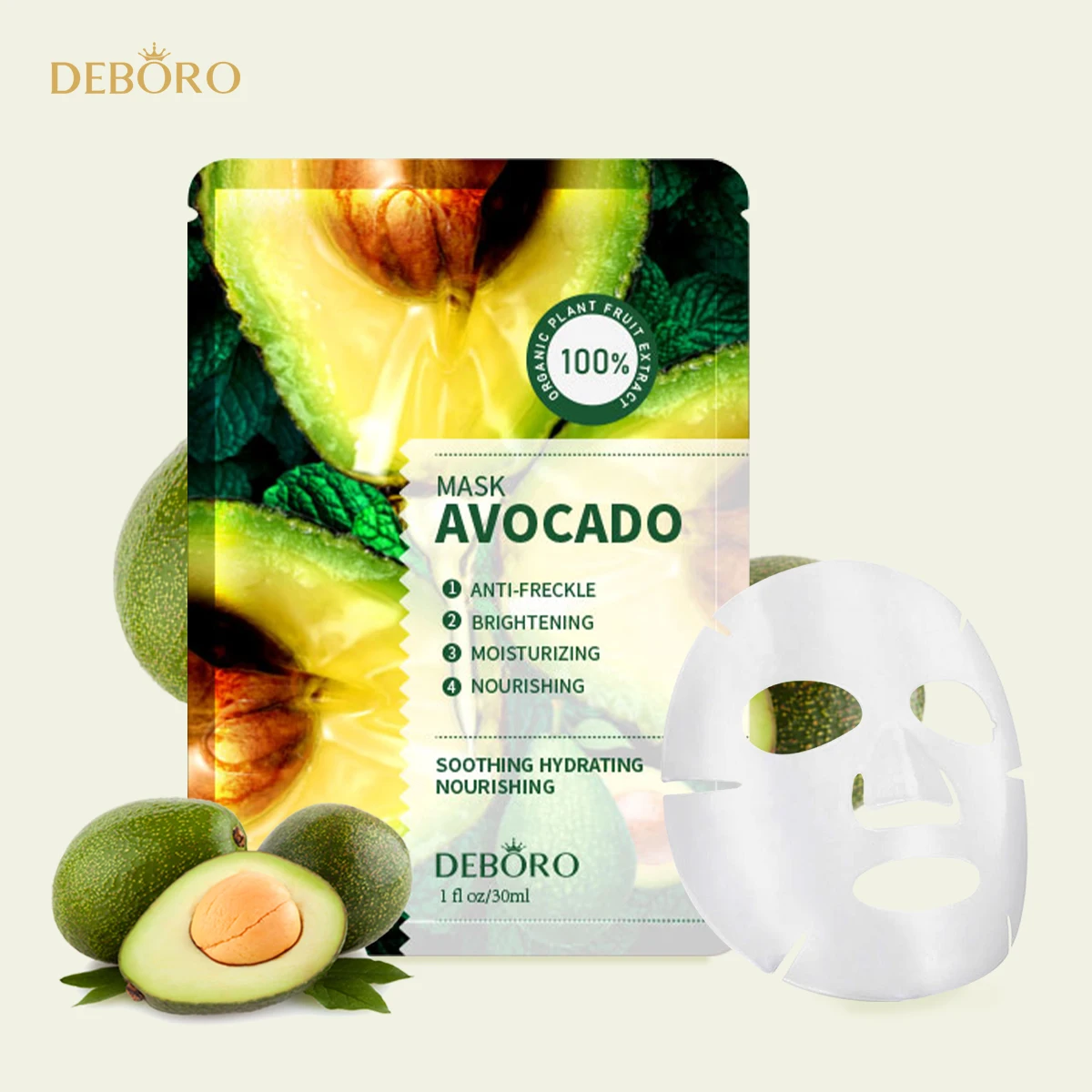 
OEM/ODM custom face mask with private label product line facial nourishing avocado sheet mask for mens moisturiser 