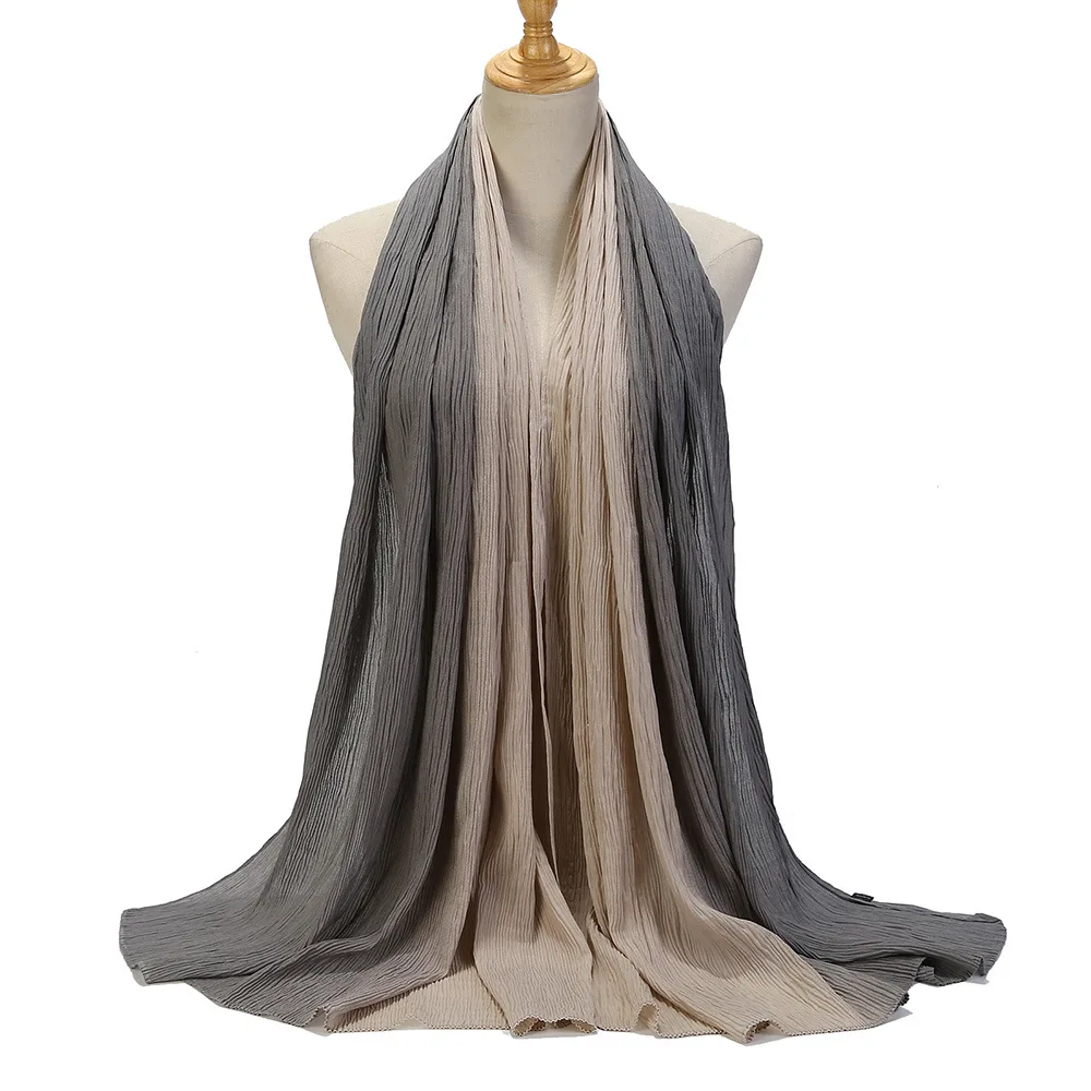 Wholesale Muslim pleated hijab scarf Soft Gradient Color Pleated Head Wrap Scarf Dubai Malaysia Muslim Women Hijab Scarf