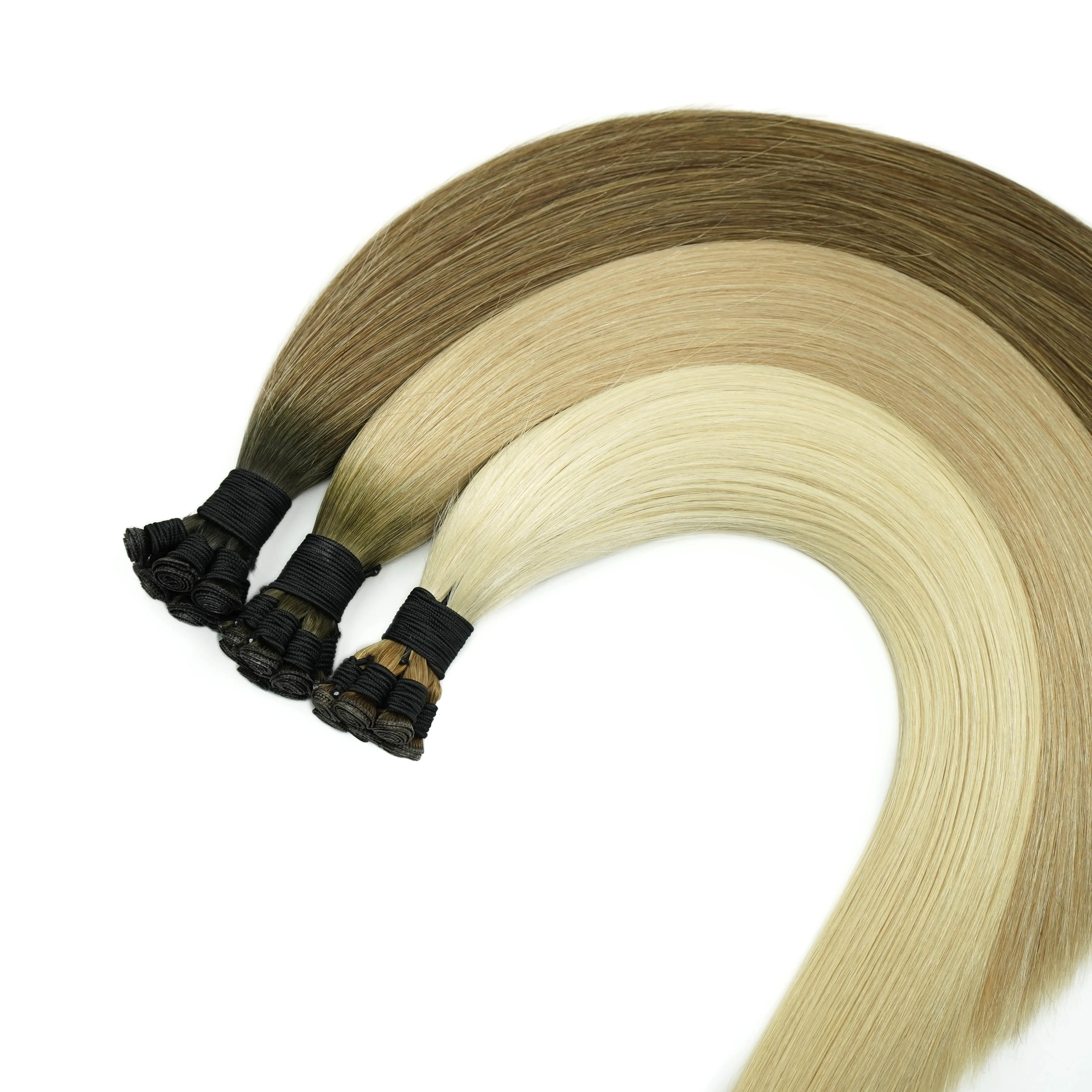 one doner double drawn Genius wefts hair extensions 12a grade Slavic hair stock hand tied weft 2.0