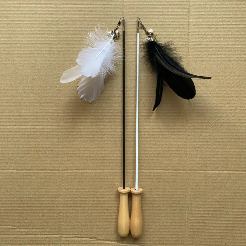 
New retractable cat stick feather cat stick bell sound cat toy solid wooden handle 