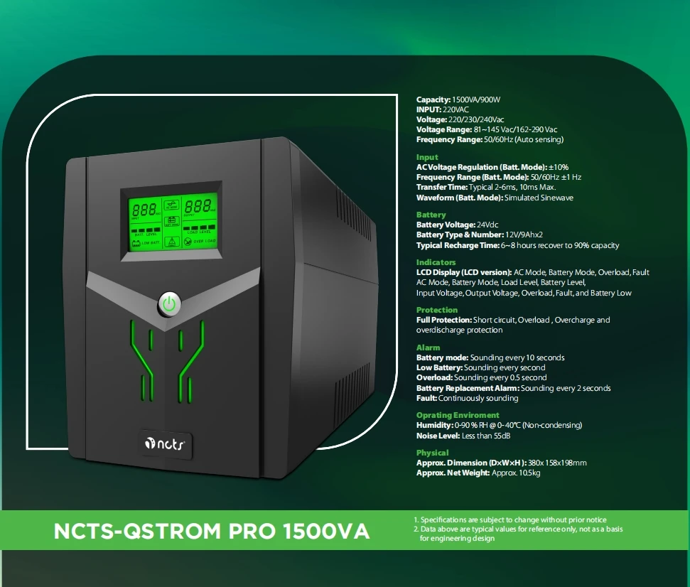 NCTS QSTROM PRO 1500VA Original APC Online Tower Mount UPS output Available Capacity  Uninterruptible Power Supply for home