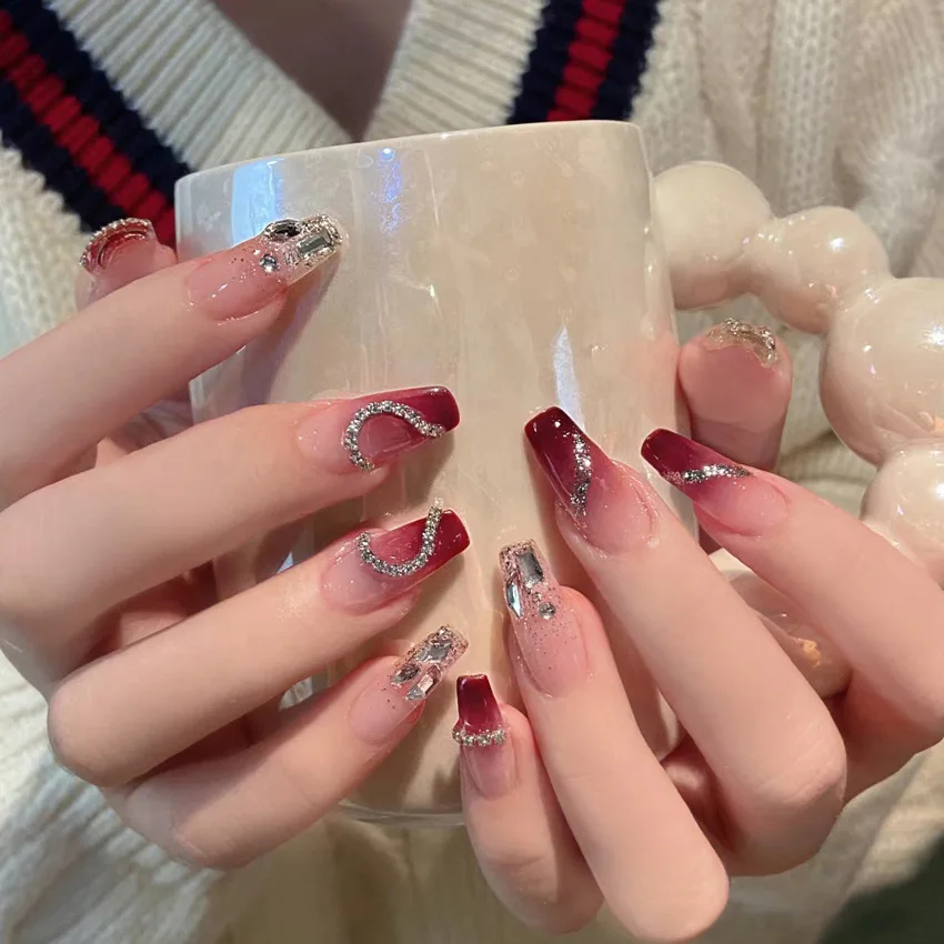 A43 wholesale long coffin handmade 24 pcs Artificial Fingernails Private Label Fake Nails Gel False Nails Press On Nail custom