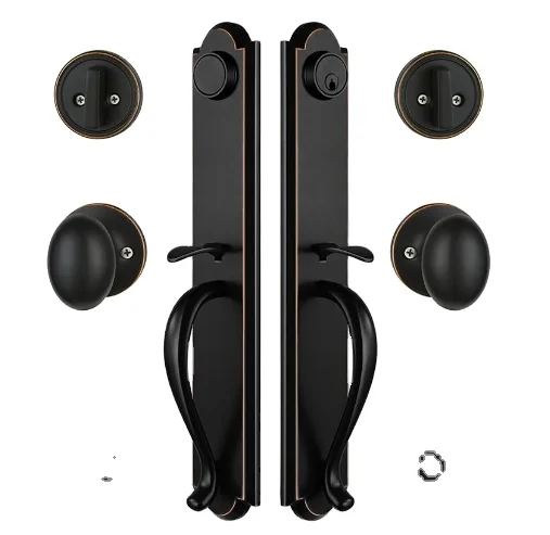 Front Double Door Handle set for Exterior Front Door Aged Bronze Finish Keyed Entry Handle and Dummy Handle Set