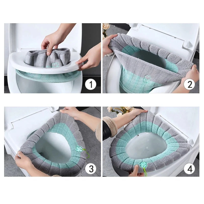 Winter Warm Toilet Seat Cover Mat Bathroom Toilet Pad Cushion with Handle Thicker Soft Washable Closes tool Warmer Accessories