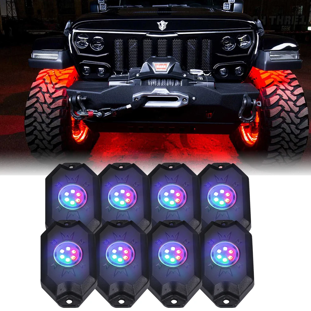 Bright 4 Pods Led Rock Light Kit USA Stock Fast Delivery To PR/ CA/ MX 100% Waterproof RGB Rock Light For Jeep ATV Offroad Truck