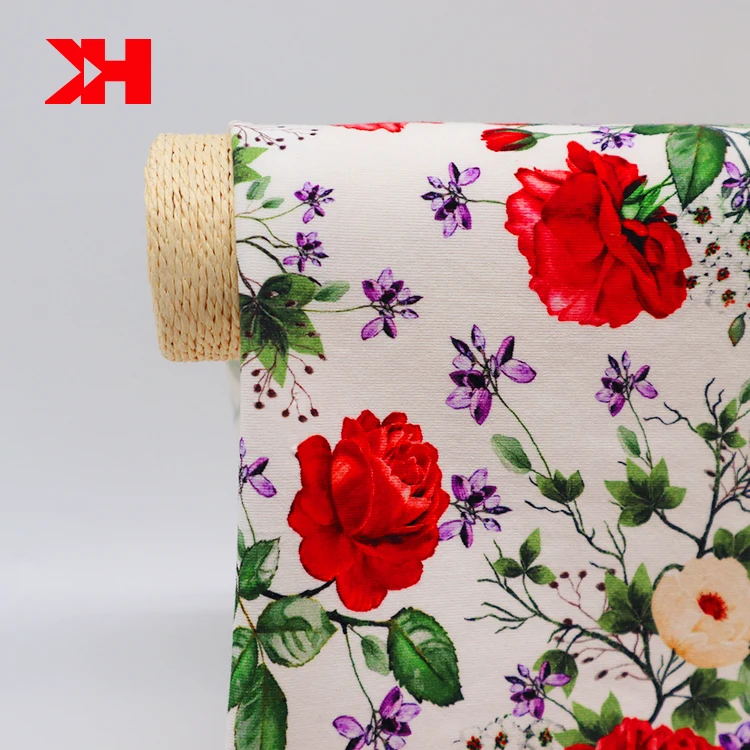 2021 New Arrival 220GSM 155cm 95% cotton 5% spandex floral printed lycra fabric for garment