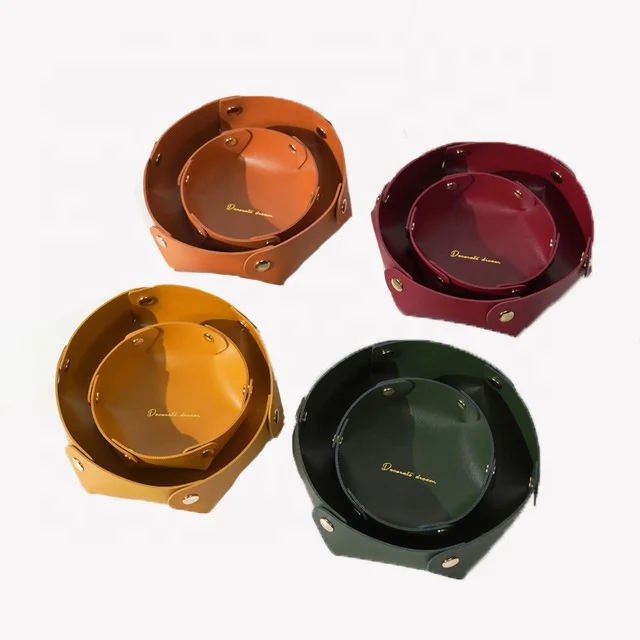 Circle Coin Key Foldable Pu Leather Tray Jewelry Storage Tray Home Deco Creative Organizer