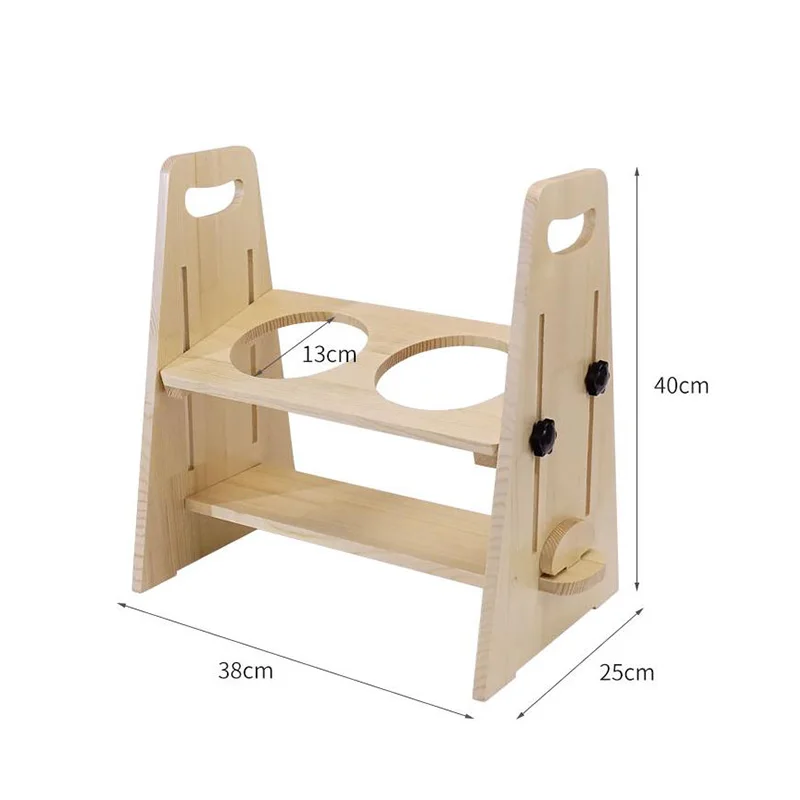 Adjustable Bamboo wood Raised Small Pet Bowls Elevated Feeder for Dogs Cats Food and Water Bowls stand wood animal dog feeder