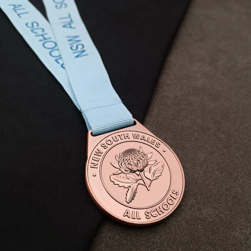 Wholesale Custom logo Cheap Blank Volleyball Honorary Ribbon Gold Silver Plain Metal Sports Award Medal