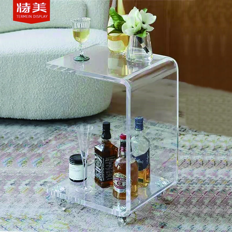 Hot Sale Clear Living Room Furniture Snack Table On Wheels Acrylic Coffee Side Table