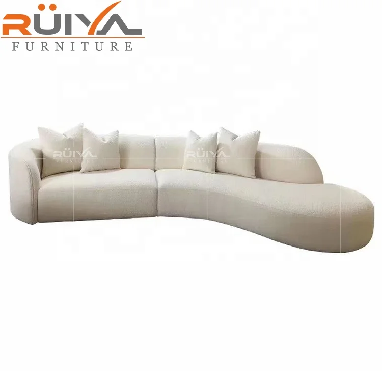 Customized and Affordable Teddy white velvet lounger curved living room sofa