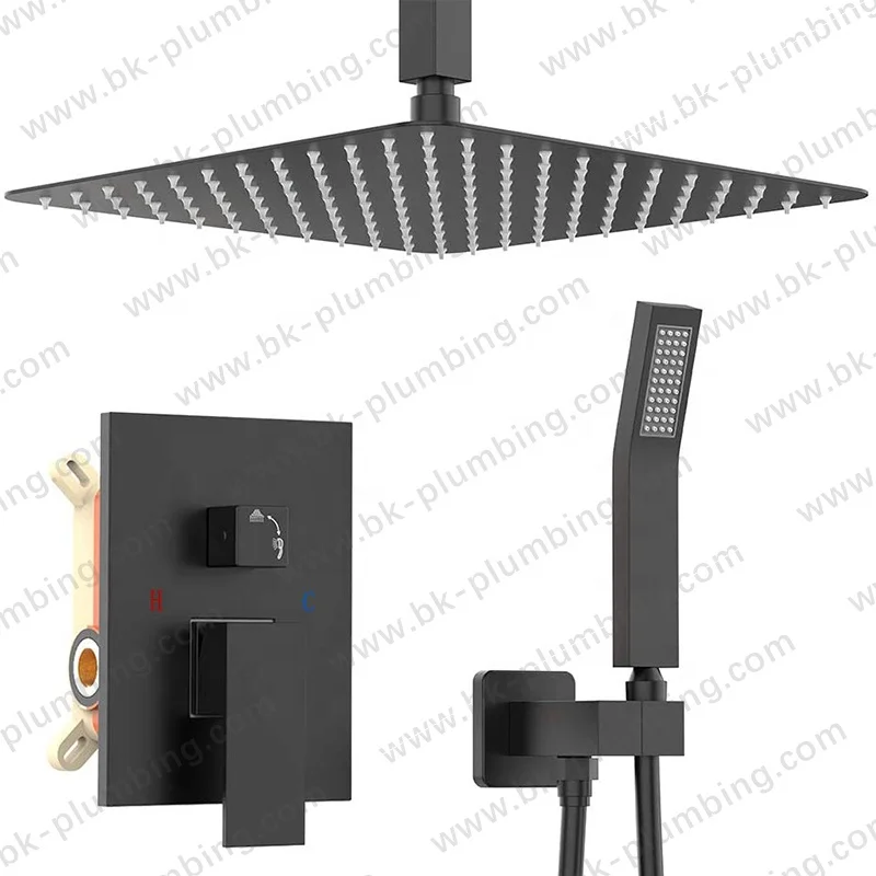 Черный термостатический дождевой Душ с 6 струями тела, настенный дождевой Душ, смеситель для душа и ручной латунный душ комбо
