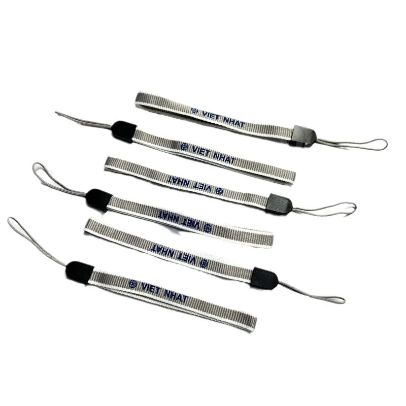 Custom cheap screen printed short wrist strap lanyard with logo for water bottle scanner selfie stick walkie-talkie light stick