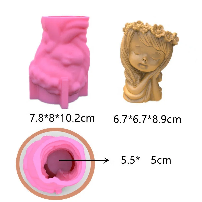 E-0009 Sleepy Wreath girl Flowerpot silicone mold originality pen container Succulent plant small Potted Gypsum cement glue