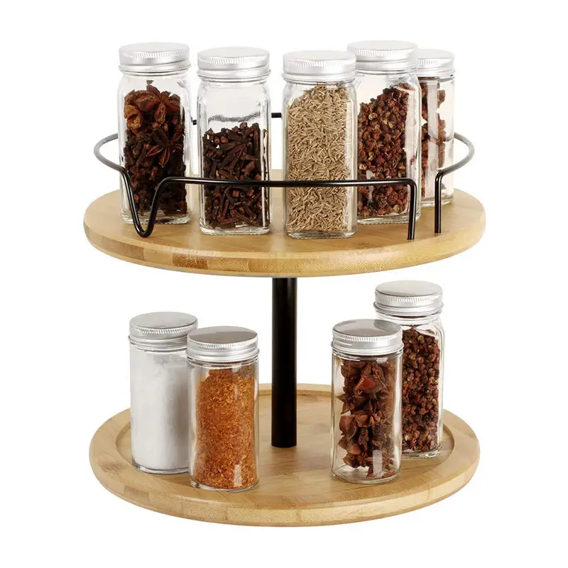 Round Bamboo Revolving Spinning Spice Rack Holder Home And Kitchen Items Countertop Round Wooden Rotating Spice Rack Organizer
