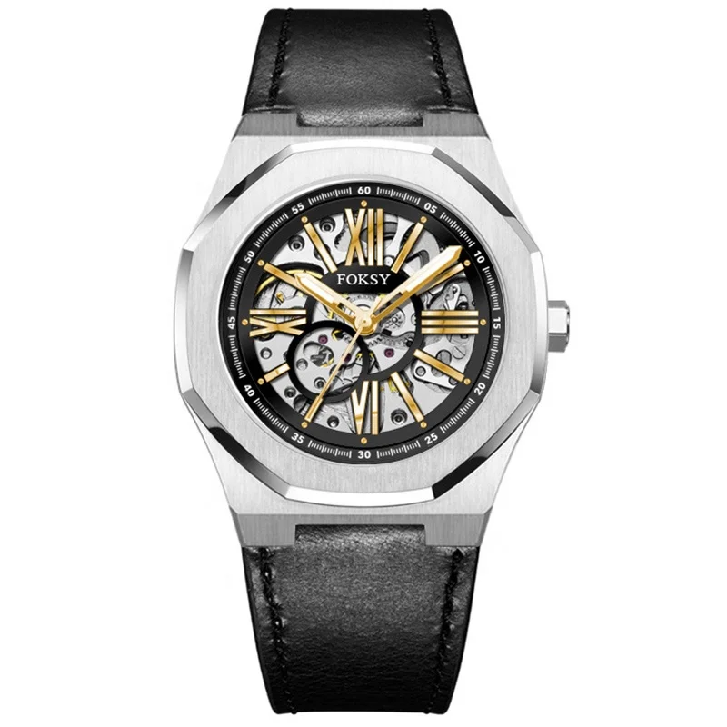 New Men Fashion Casual Top Brand Dropshipping Leather Fully Automatic Hollow Out Hand Mechanical Watch For Men and women