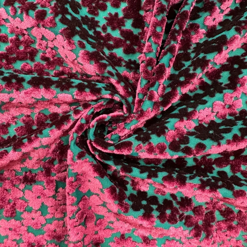 Wholesale sale burnout silk velvet fabric KS Durable Wrinkle Resistance Smooth Texture burnout velvet fabric for dress garment