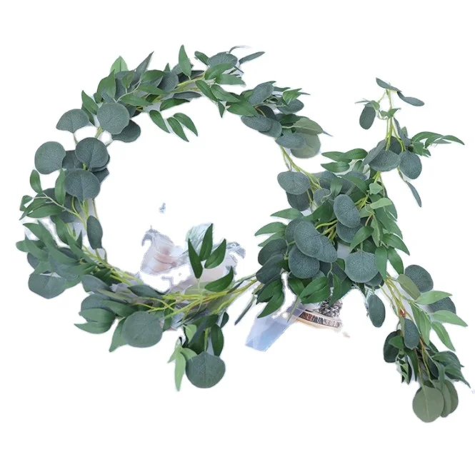 New Design Amozan Green leaf vine decorative artificial eucalyptus willow leaf garland for sale