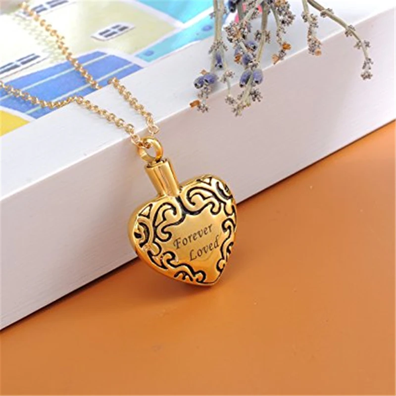 Golden Forever Loved Heart Stainless Steel Keepsake Ash Necklaces