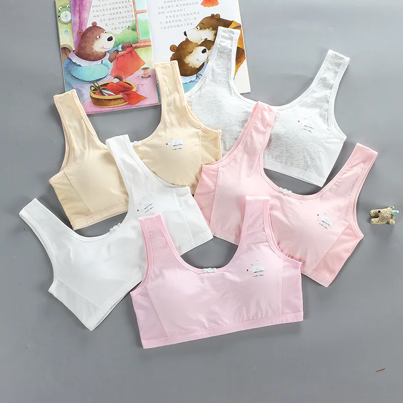JUNXI Cotton kids Top Bra Schoolgirl Breathable Teens Sports Bras Removable Training bra for Girl