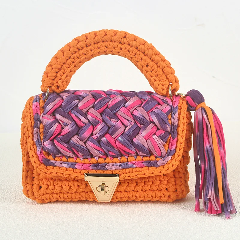 Designer Luxury Crochet Purses Knitted Bag Contrast Colors Hand Woven Crochet Bags Handmade Handbag Women