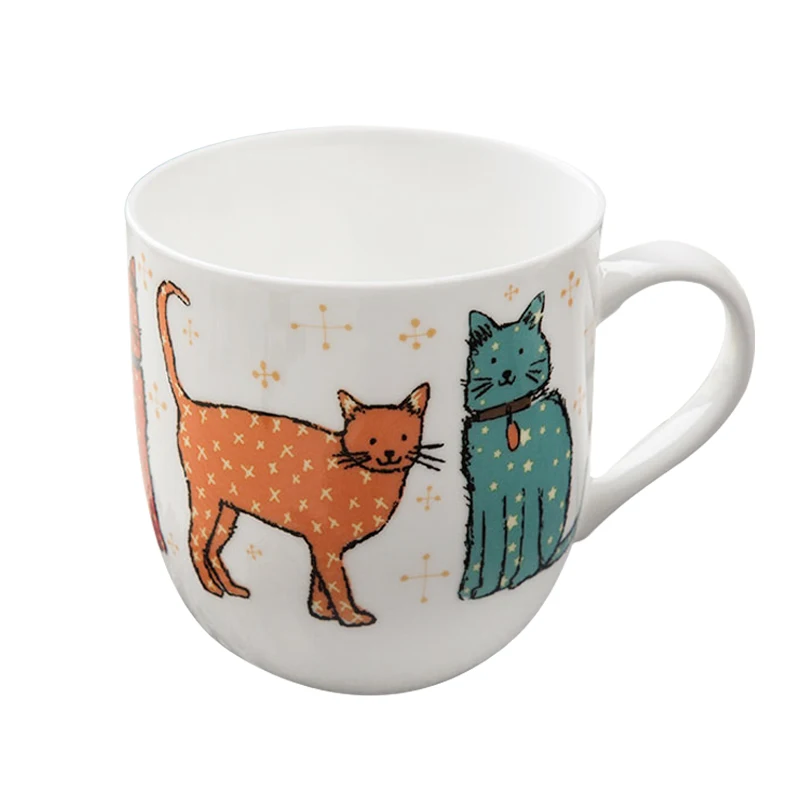 Farm Design Porcelain Mugs Fine Bone China Home Use Lovely Printed Cat Mug