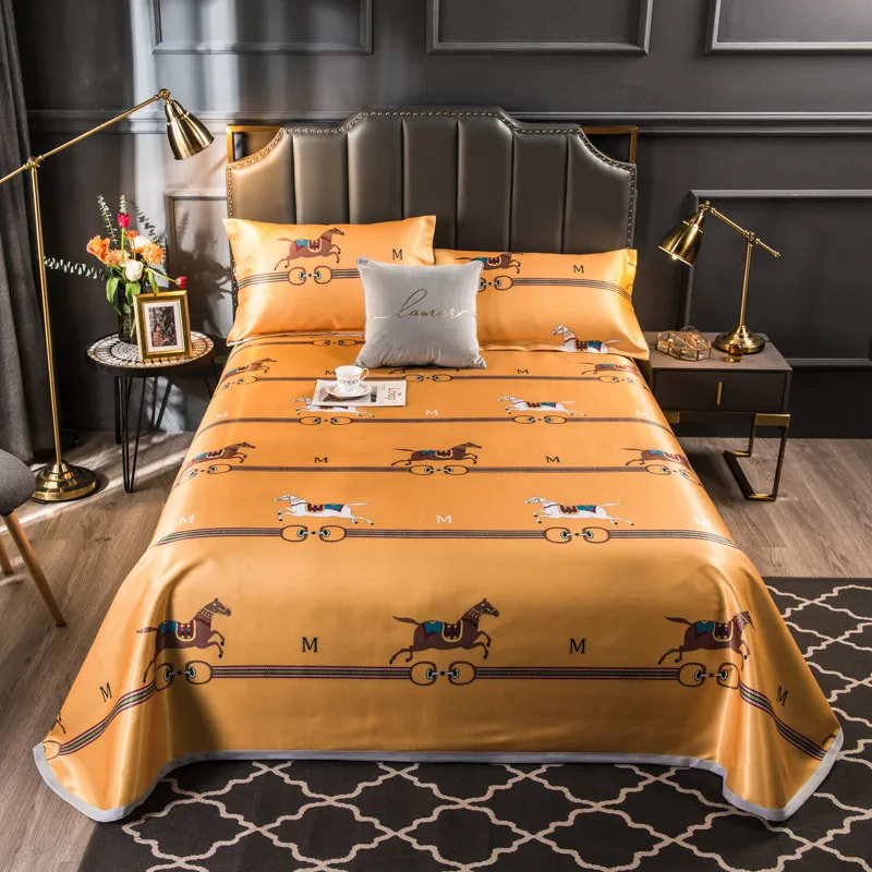 
Wholesale high quality ice silk fabric doule size summer sleeping cool flat sheet bed mat with 2 pillow case 