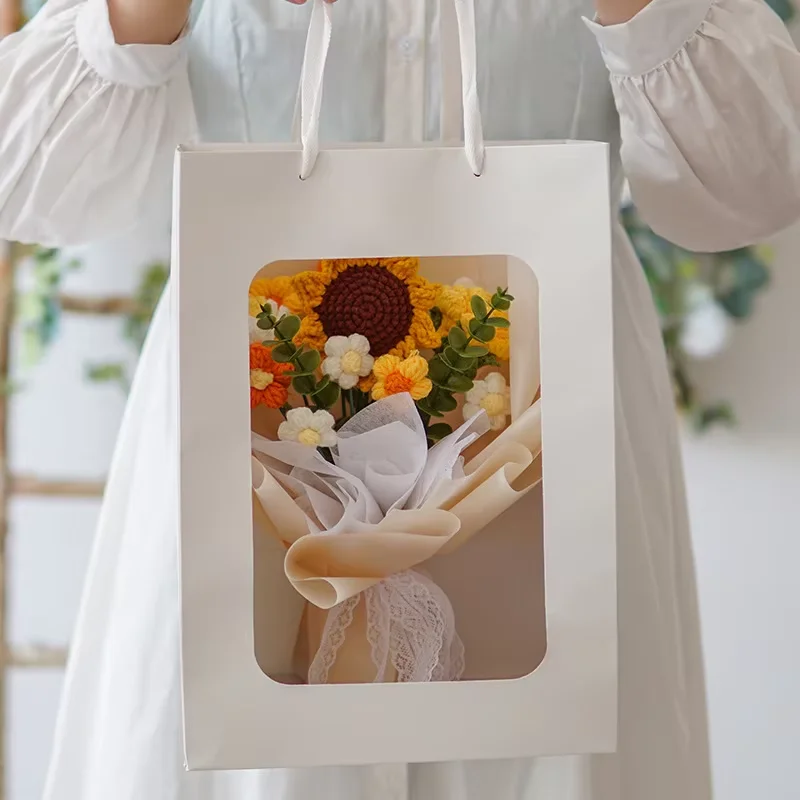 Wholesale Artificial Knitting Sunflower Rose Daisy Crochet Flowers Bouquet Kit, Knitted Crochet Flowers Bouquet Gift