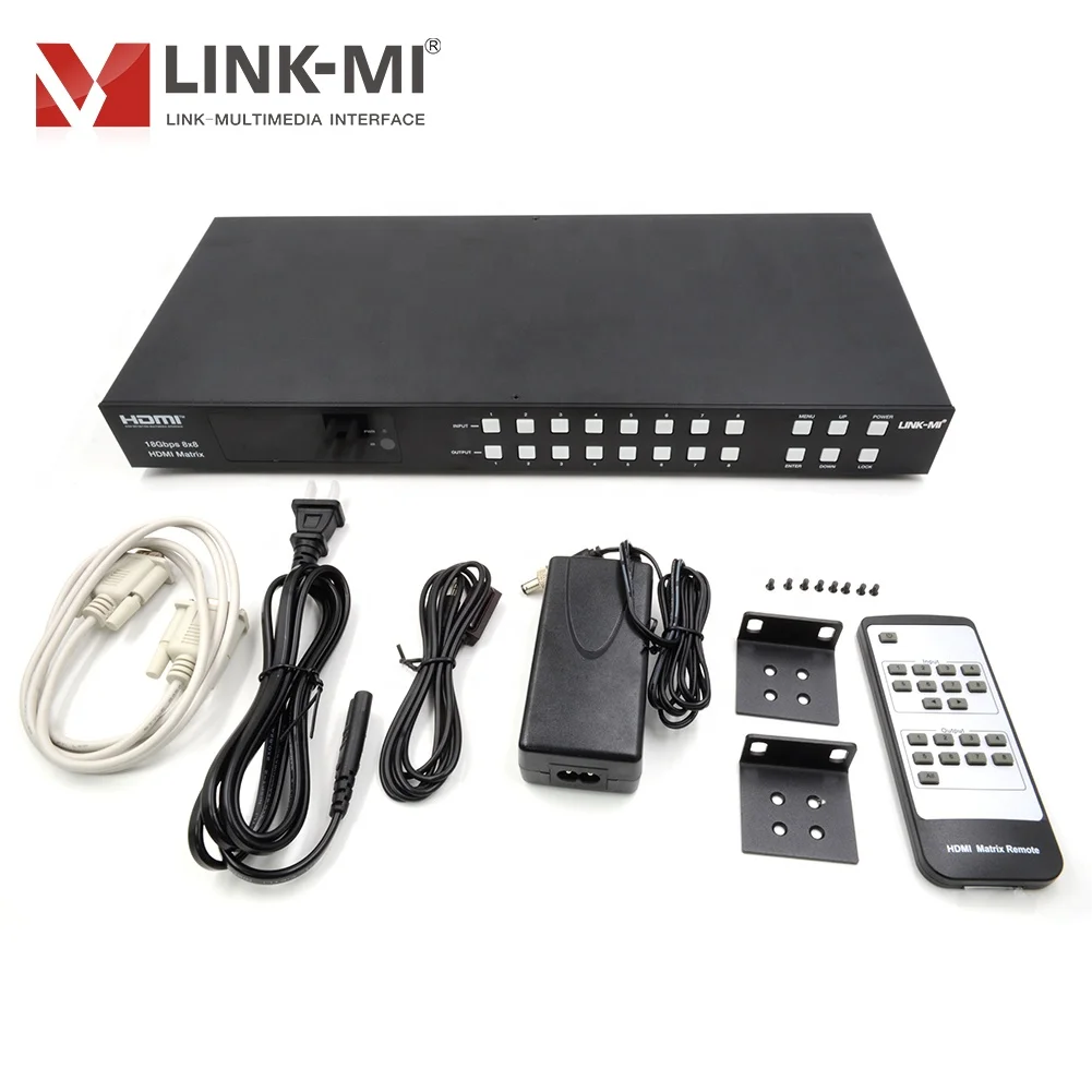 LINK-MI 8x8 HDMI матрица 4K2K @ 60 Гц 18 Гбит/с, L/R + коаксиальный аудио downscaler дуги CEC EDID HDCP2.2 Кнопка/ИК-пульт дистанционного управления/RS232/веб-интерфейс управления