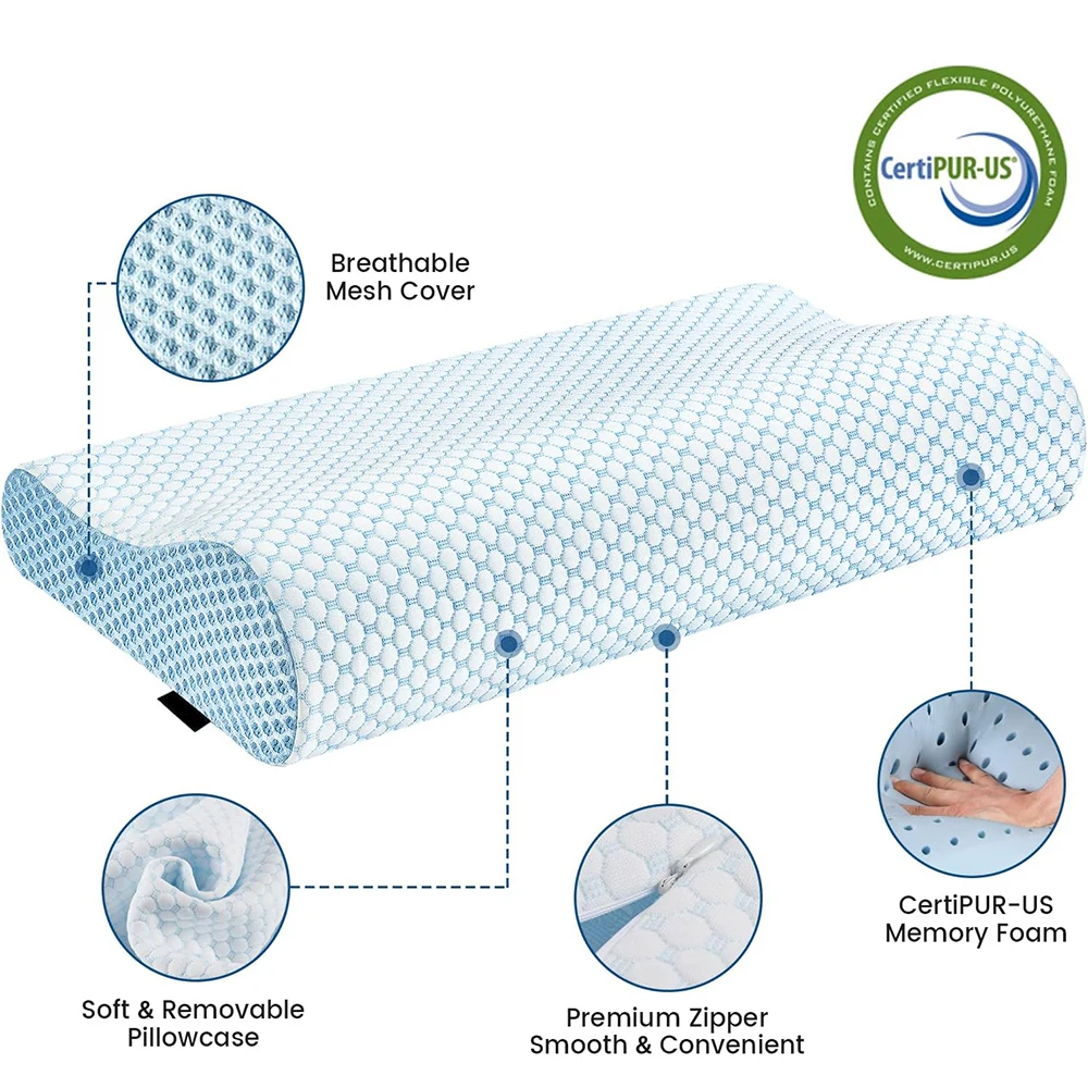 Adjustable Ergonomic Cervical Memory Foam Orthopedic Pain Relief Neck Pillow Sleeping Pillows for Back, Stomach Sleepers