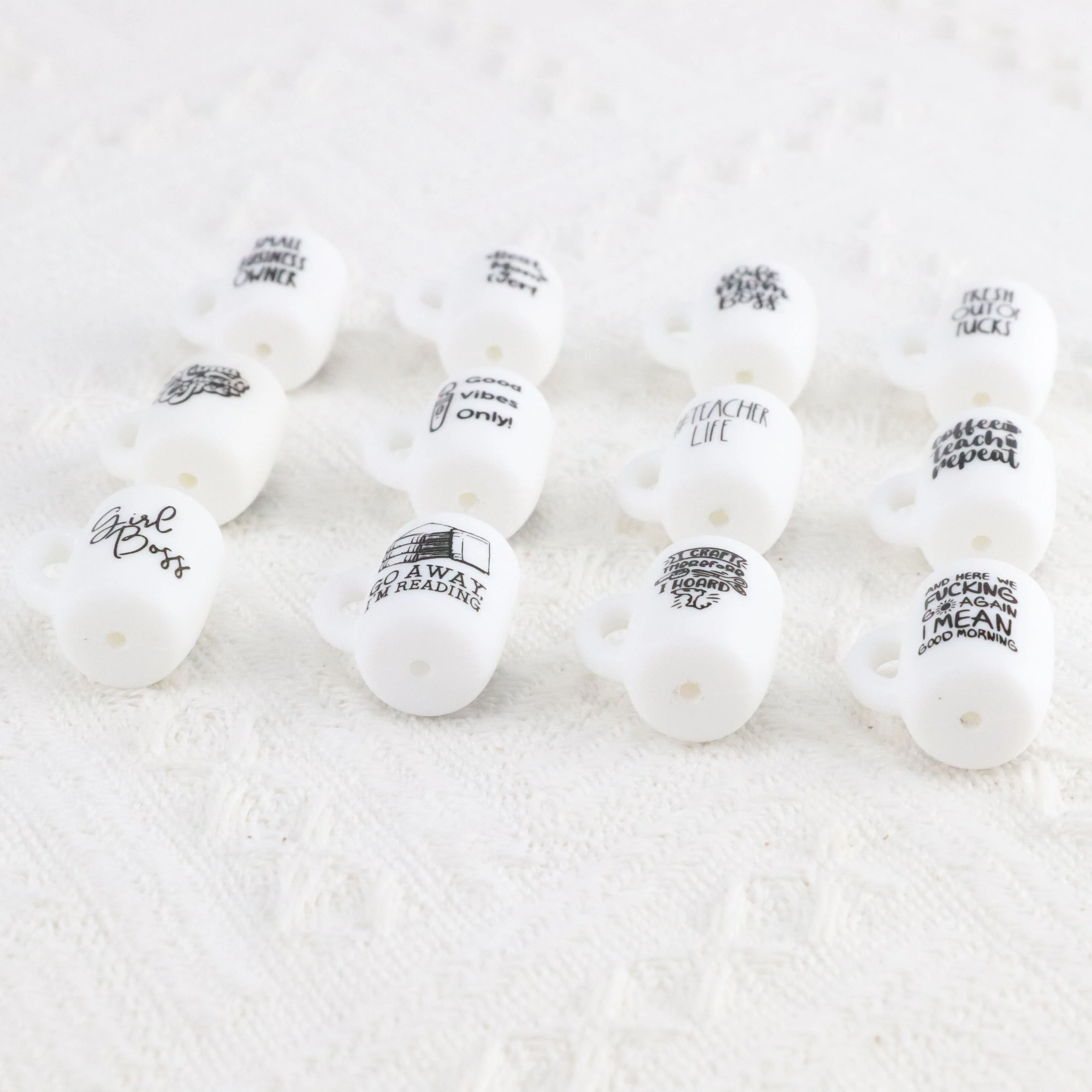2023 New Words Coffee Cup Shape For Pens Key Chain Beads For Jewelry Making DIY Silicone Beads