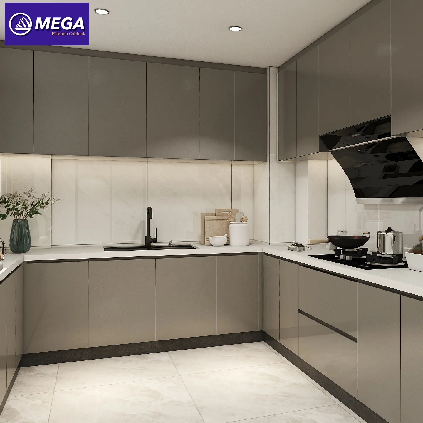 wholesales hotel vialla U shape lacquer MDF ready to assembled modern kitchen cupboard set cabinet armario de cozinha