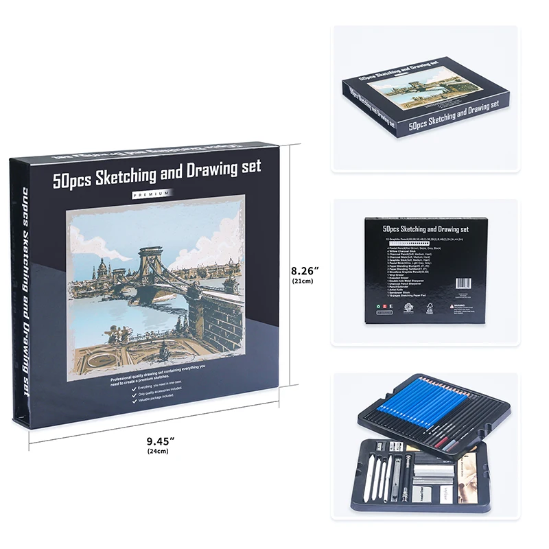 50pc Sketch Kit Drawing Kit Drawing Pencil Artist Drawing Gift Box Drawing Tools Professional Sketch Pencil Set Art Supplies