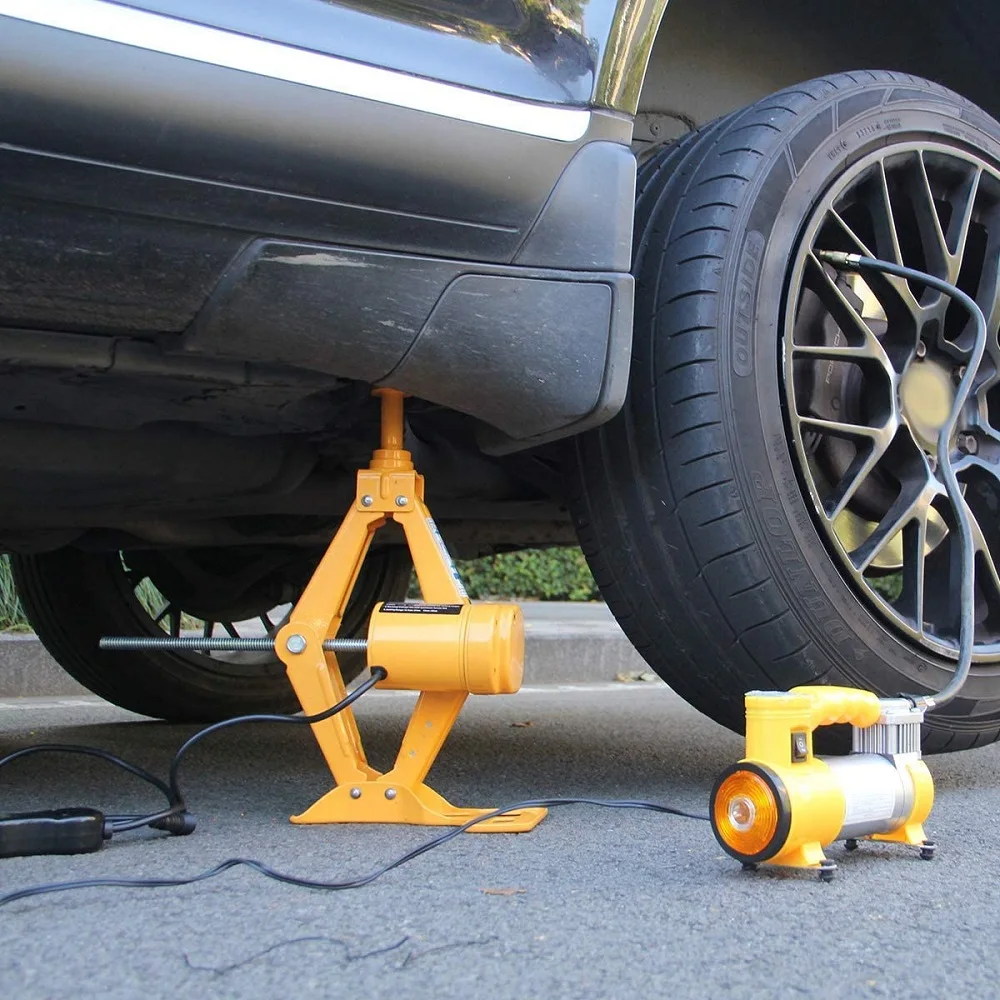 DC12V 2T/3.0T(6600 lbs) Electric Scissor Jack and Electric Impact Wrench and Inflator Pump 3-in-1 Car Repair Tool Kit