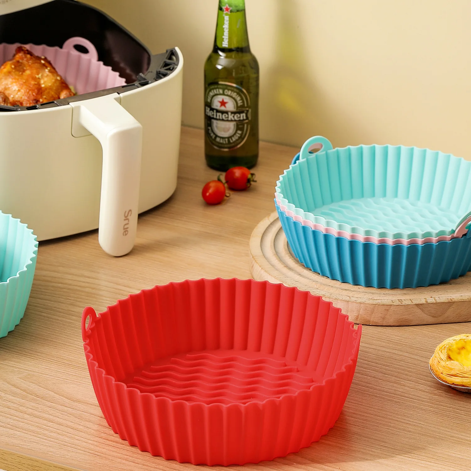 Silicone Pot Round Grill Pan Oven Baking Tray Fried Chicken Basket Mat Air Fryer Silicone Liners Silicone Pot Air Fryer