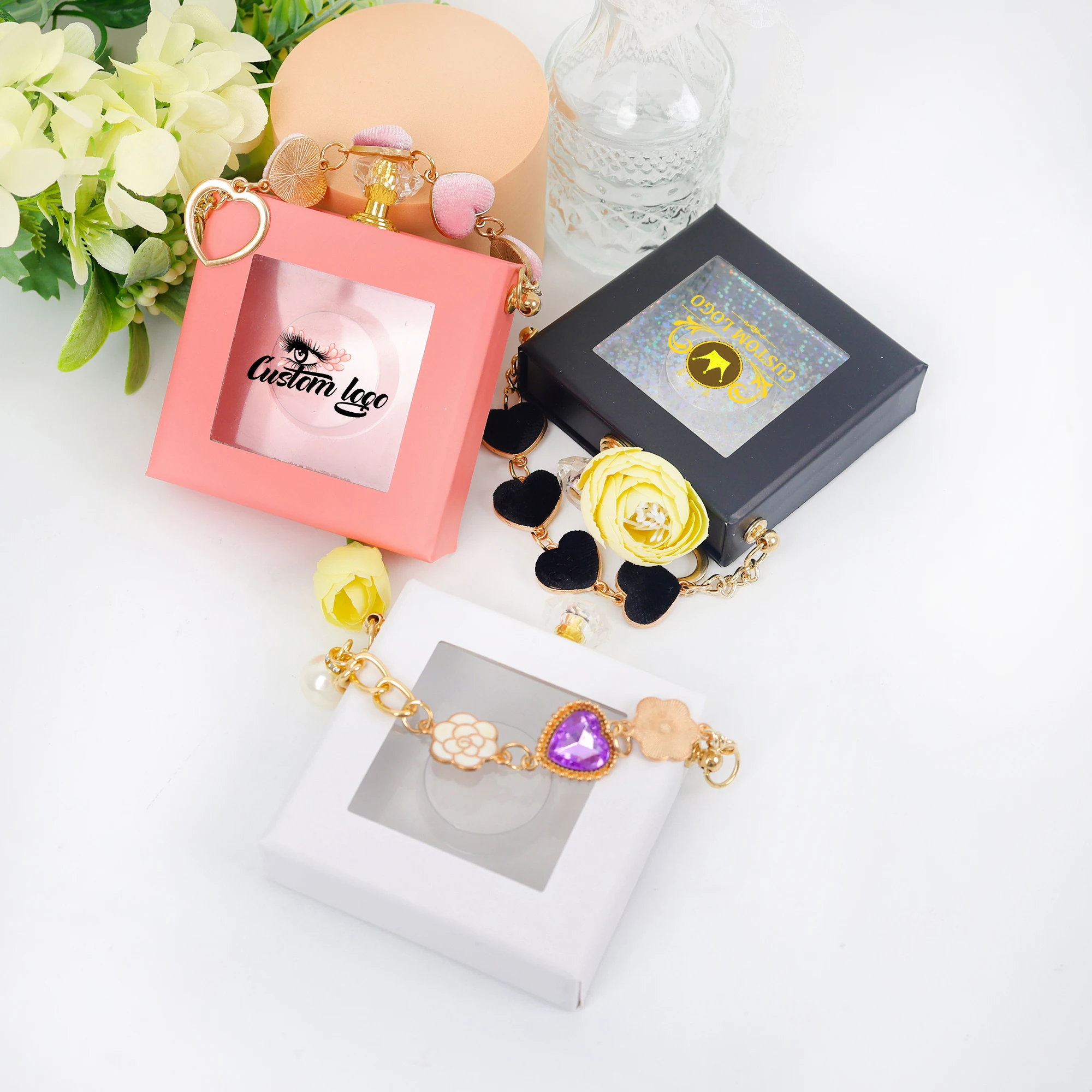 Luxury diamond handle lash box rhinestone false lash packaging wholesale 3D eyelash private label box packaging