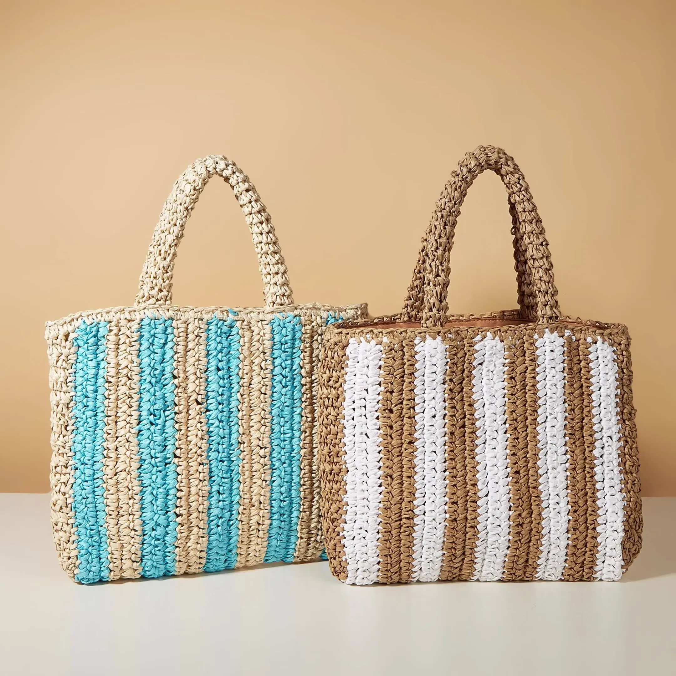 Qingdao Hand Crochet Fashion Vintage Travel Tote Women Ladies  Paper Straw Faux Raffia Beach Woven Shopping Bags