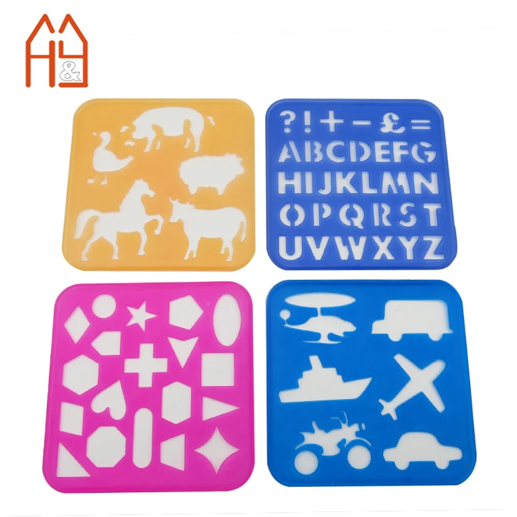 Custom Square Shape 15x15cm Plastic Stencil Set for Kids, Set of 8pcs Package
