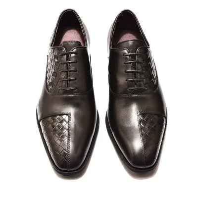 
Cow Leather Weave Dress Shoes With Leather Buckle Derby Shoes 